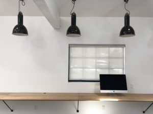 Work stations with computer and lights