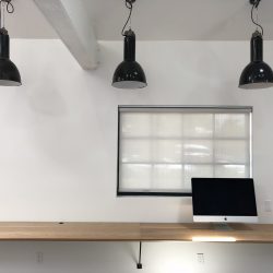 Work stations with computer and lights